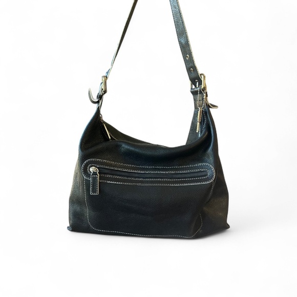 Vintage Fossil Purse Black Leather Shoulder Bag Handbag Hobo with Buckles - Picture 1 of 8